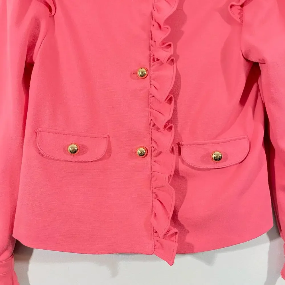 Janie and Jack Girls Rose Pink Ruffle Ponte Jacket Size 10-12